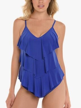 Magicsuit Rita Ruffle Tiered Tankini Top Softcup Blue Size 10